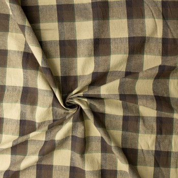 Olive, Hunter, and Sage Plaid Italian Linen/Cotton #32619 Fabric By The Yard - Wide shot