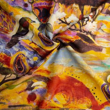 Painterly Sunwashed Aviary Japanese Linen #32625 Fabric By The Yard - Wide shot