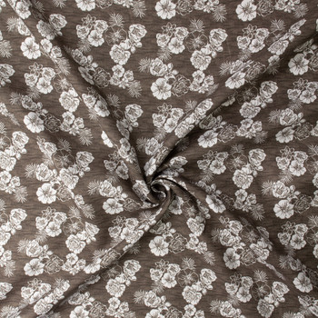 White Island Floral on Charcoal Italian Linen/Cotton #32628 Fabric By The Yard - Wide shot