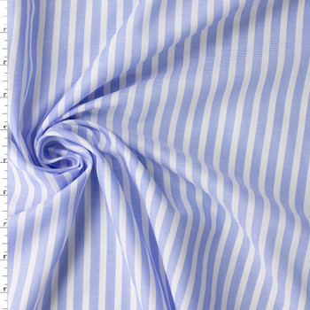 White and Sky Blue Pencil Stripe Italian Linen/Cotton #32632 Fabric By The Yard