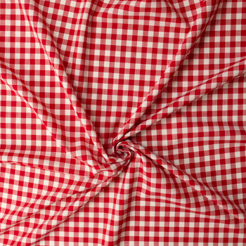 Red and White Gingham Italian Linen/Cotton #32633 Fabric By The Yard - Wide shot