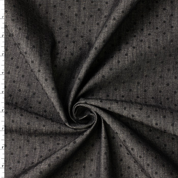 Black Polka Dots on Black 5.7oz Italian Denim #32640 Fabric By The Yard