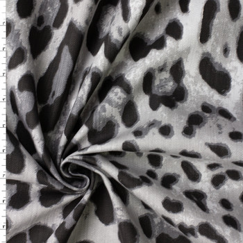 Greyscale Leopard Print 8.6oz Italian Printed Bull Denim #32646 Fabric By The Yard