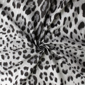 Greyscale Leopard Print 8.6oz Italian Printed Bull Denim #32646 Fabric By The Yard - Wide shot