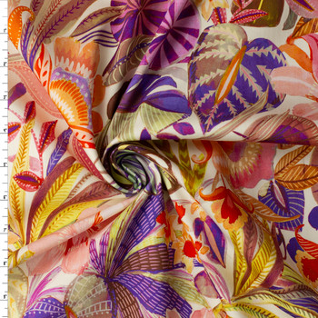 Painterly Wonderland Floral on Ivory Italian Stretch Cotton Sateen #32651 Fabric By The Yard