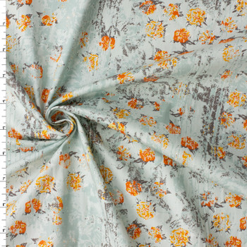 Orange and Charcoal Tiled Grunge Floral Stretch Cotton Poplin #32653 Fabric By The Yard