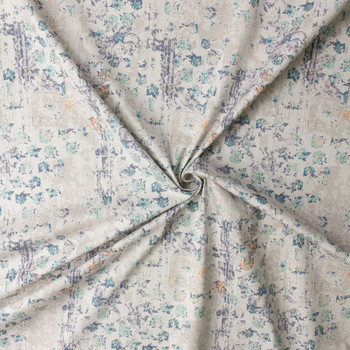 Blue and Charcoal Tiled Grunge Floral Stretch Cotton Poplin #32656 Fabric By The Yard - Wide shot