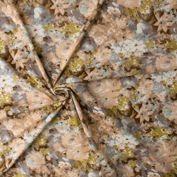 Tan and Blush Abstract Floral Stretch Cotton Sateen #32658 Fabric By The Yard - Wide shot