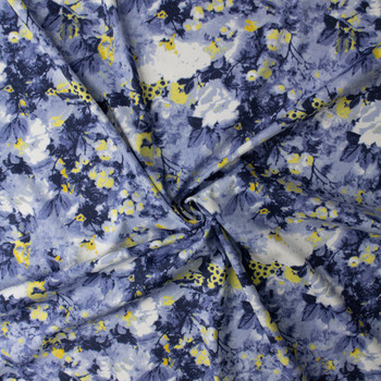 Navy and Yellow Abstract Floral Stretch Cotton Sateen #32659 Fabric By The Yard - Wide shot