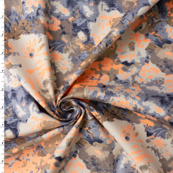 Neon Orange and Charcoal Abstract Floral Stretch Cotton Sateen #32660 Fabric By The Yard