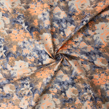 Neon Orange and Charcoal Abstract Floral Stretch Cotton Sateen #32660 Fabric By The Yard - Wide shot