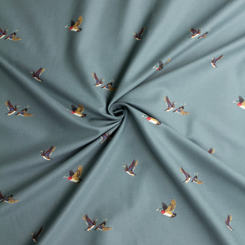 Mallards on Sage Heavyweight Italian Cotton Flannel #32667 Fabric By The Yard - Wide shot