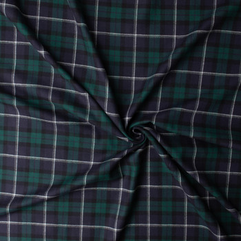 Hunter and Navy Plaid Italian Cotton Flannel #32677 Fabric By The Yard - Wide shot