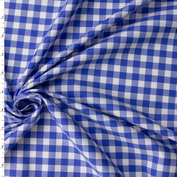 Denim Blue and White Gingham Designer Cotton Shirting #32747 Fabric By The Yard