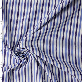 Navy Diamond and Denim Blue Vertical Stripe Italian Cotton Shirting #32748 Fabric By The Yard