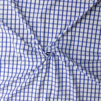 Blue and White Plaid Cotton Piqué Shirting #32750 Fabric By The Yard - Wide shot