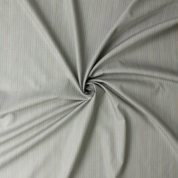 Pastelle Vertical Stripe on Light Taupe Japanese Cotton Shirting #32756 Fabric By The Yard - Wide shot