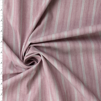 Dusty Maroon and Sage Stripe on White Japanese Cotton Shirting #32759 Fabric By The Yard