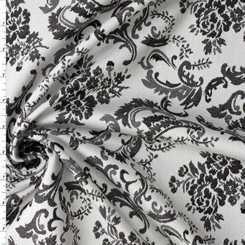 Black on White Scrollwork Italian Stretch Jaquard #32801 Fabric By The Yard
