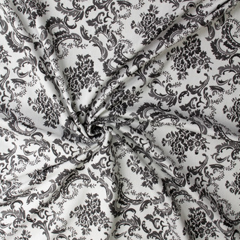 Black on White Scrollwork Italian Stretch Jaquard #32801 Fabric By The Yard - Wide shot
