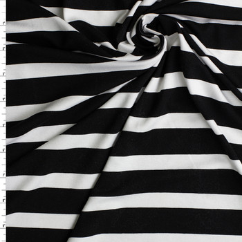 Black on White Horizontal Wide Stripes Designer Stretch Rayon Jersey Knit #32908 Fabric By The Yard