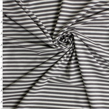 Grey and White Horizontal Mini Stripes Designer Stretch Rayon Jersey Knit #32909 Fabric By The Yard