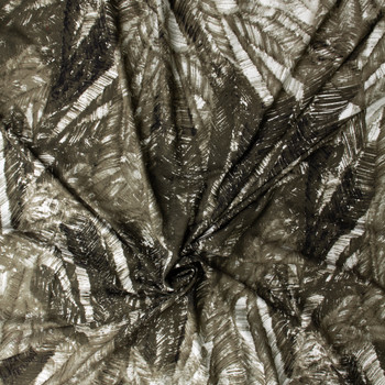Charcoal Layered Fronds Designer Stretch Rayon Jersey Knit #32912 Fabric By The Yard - Wide shot