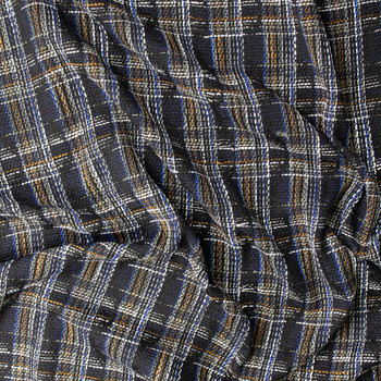 Black, White, Rust, and Blue Plaid Wool Blend Tweed #32926 Fabric By The Yard - Wide shot