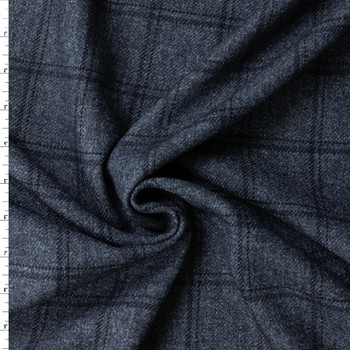 Black and Dark Slate Windowpane Plaid on Charcoal Wool Coating #32930 Fabric By The Yard