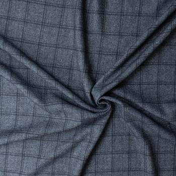 Black and Dark Slate Windowpane Plaid on Charcoal Wool Coating #32930 Fabric By The Yard - Wide shot