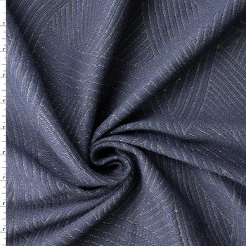 Navy Shimmering Layered Waves Designer Brocade #32974 Fabric By The Yard