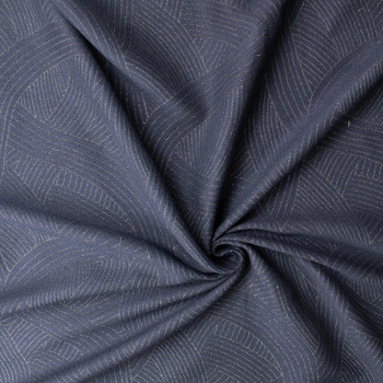 Navy Shimmering Layered Waves Designer Brocade #32974 Fabric By The Yard - Wide shot