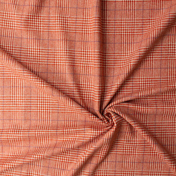 Orange, Ivory, and Blue Prince of Wales Check Wool Tweed #32977 Fabric By The Yard - Wide shot