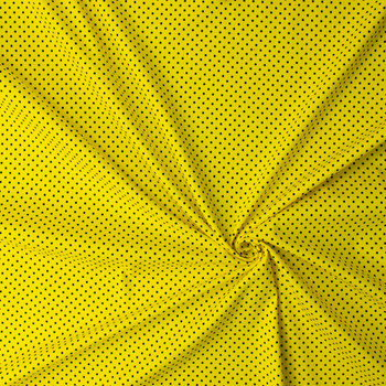 Black on Yellow Polka Dots Cotton Poplin #32982 Fabric By The Yard - Wide shot
