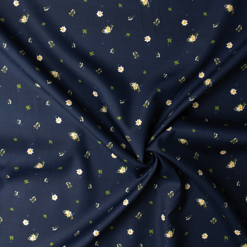 Ivory Blossom Branches on Navy 2.9oz. Cotton Poplin #32986 Fabric By The Yard - Wide shot