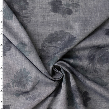 Watercolor Shadow Floral on Charcoal Cotton Chambray #32987 Fabric By The Yard