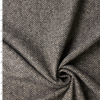 Charcoal and Black Herringbone 9.3oz. Brushed Wool Tweed #32991 Fabric By The Yard