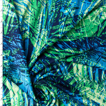 Lime and Blue Abstract Fractals Stretch Athletic Knit #33026 Fabric By The Yard
