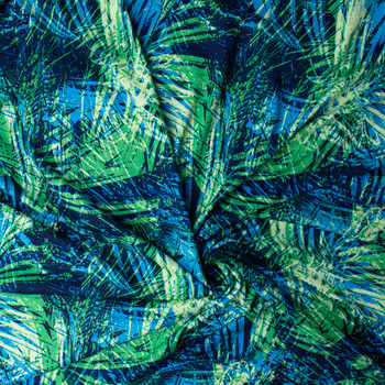Lime and Blue Abstract Fractals Stretch Athletic Knit #33026 Fabric By The Yard - Wide shot