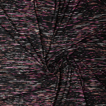 Pink and Black Horizontal Streaked Abstract Stretch Athletic Knit #33032 Fabric By The Yard - Wide shot