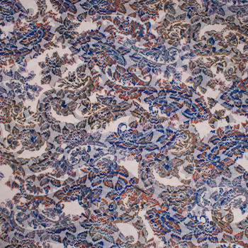 Vibrant Paisley Print on Offwhite Lightweight Floral Lace Fabric By The Yard - Wide shot