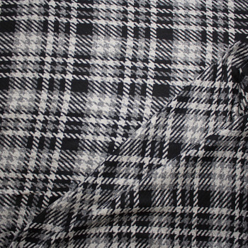Black, Charcoal, and Grey Plaid Wool Coating Fabric By The Yard - Wide shot