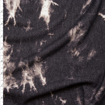 Grey and Black Tie Dye Stretch Lightweight French Terry Fabric By The Yard