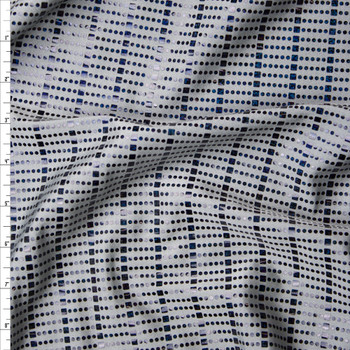 Holographic Black Dot and Square Sequins on Light Grey Nylon/Lycra Fabric By The Yard