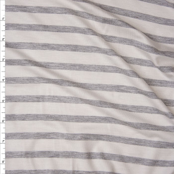 Light Grey Heather on Offwhite Horizontal Pencil Stripe Stretch Modal Jersey Fabric By The Yard