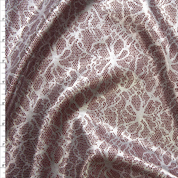 Metallic Silver Floral Lace Look on Burgundy Scuba Knit Fabric By The Yard