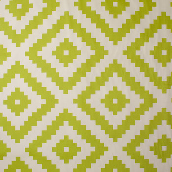 Lime and Ivory Diamond Pattern Cotton Twill Fabric By The Yard - Wide shot