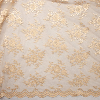 Tan Chantilly Lace Fabric By The Yard - Wide shot