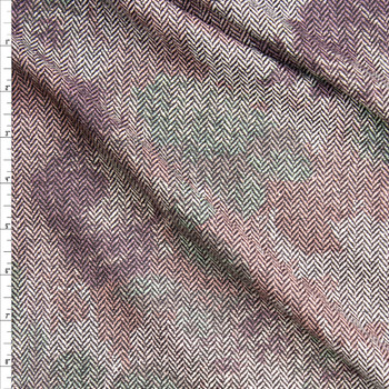 Ivory and Brown Herringbone With Floral Overlay Poly/Wool Suiting Fabric By The Yard