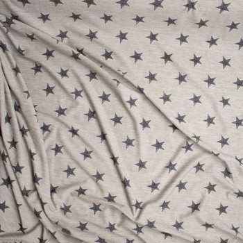 Warm Grey with Black Stars Loop Printed French Terry Fabric By The Yard - Wide shot